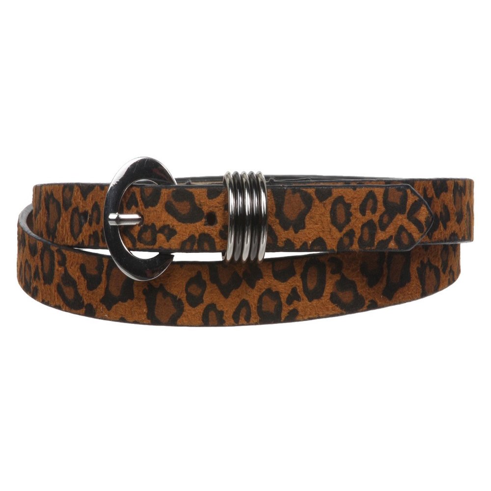 Women's 5/8" Faux Leopard Animal Fur Skinny Non Leather Belt, Tan | S - 31"