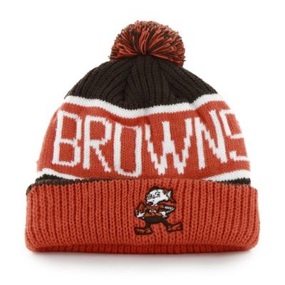 47 brand Cleveland Browns Orange Cuff Calgary Beanie Hat with Pom - NFL Cuffed Winter Knit Toque Cap