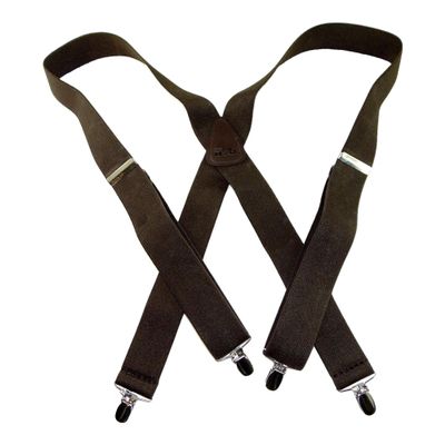 1 1/2" Wide Classic Series Suspenders for Men Brown XS Holdups in X-back style w/USA Patented No-slip Silver Clips