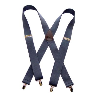 1 1/2" Wide Classic Series Holdups Suspenders for Men in X-back style w/USA Patented No-slip Silver Clips (Gray XS)