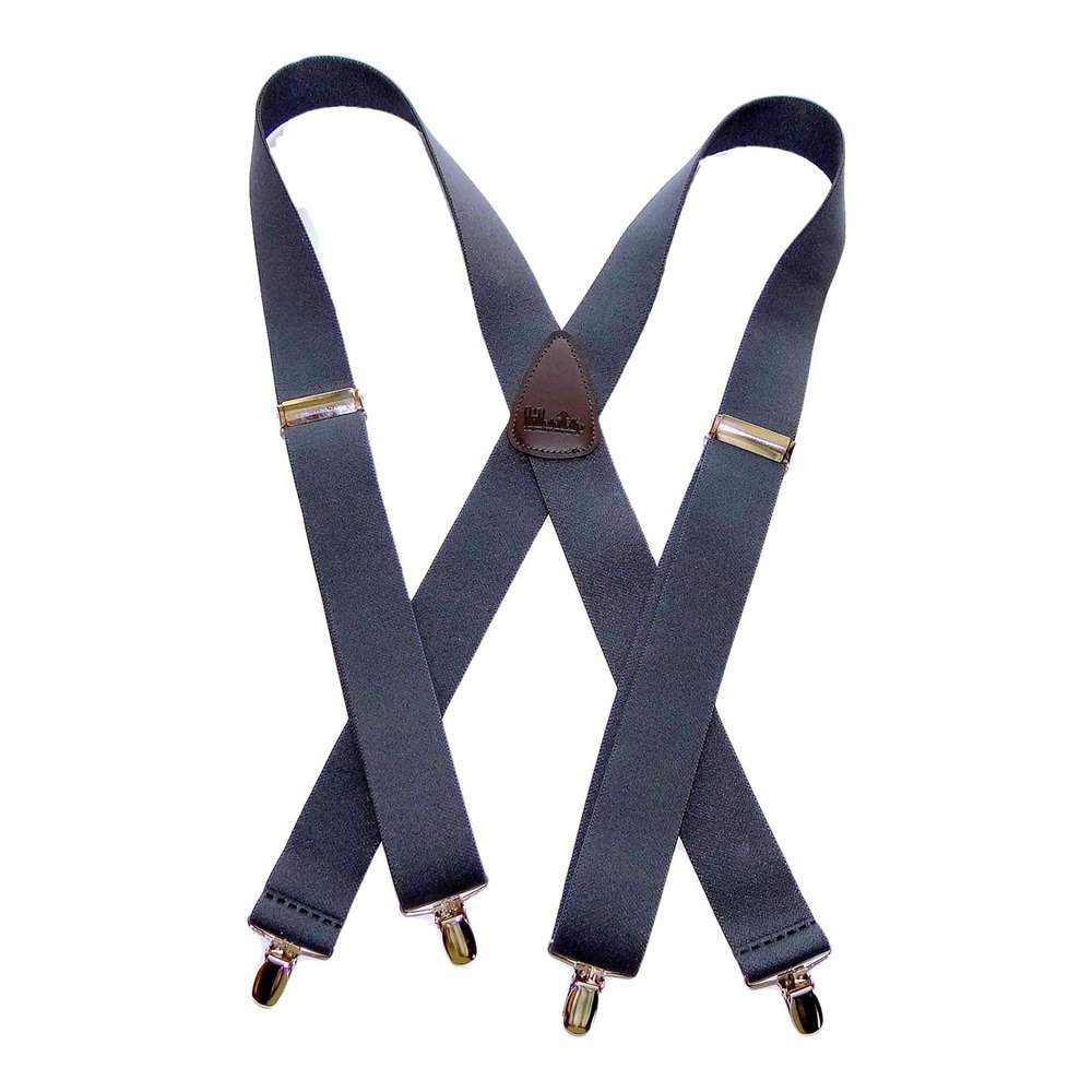 1 1/2" Wide Classic Series Holdups Suspenders for Men in X-back style w/USA Patented No-slip Silver Clips (Gray XS)