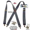 1 1/2" Wide Classic Series Holdups Suspenders for Men in X-back style w/USA Patented No-slip Silver Clips (Gray XS) view 4