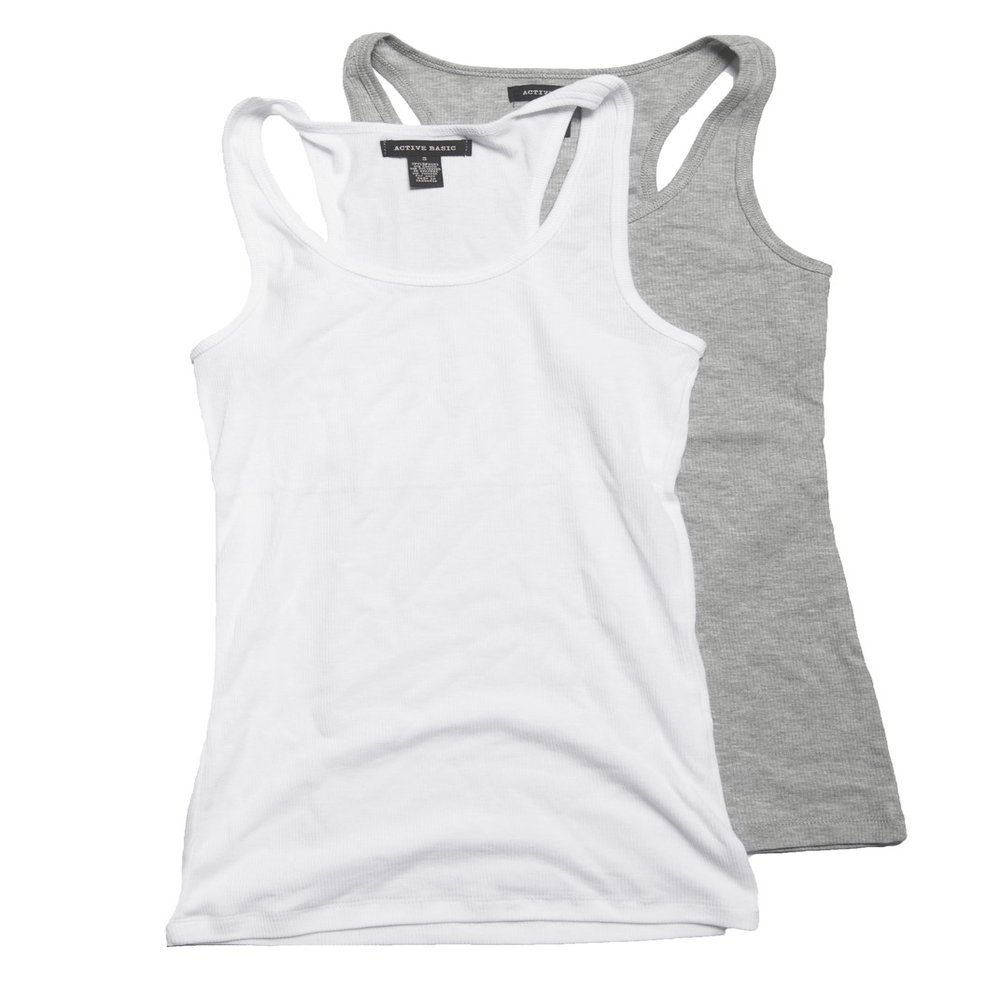 Active Basic Women's Ribbed Tank Tops 2 Pk H Gray_White S
