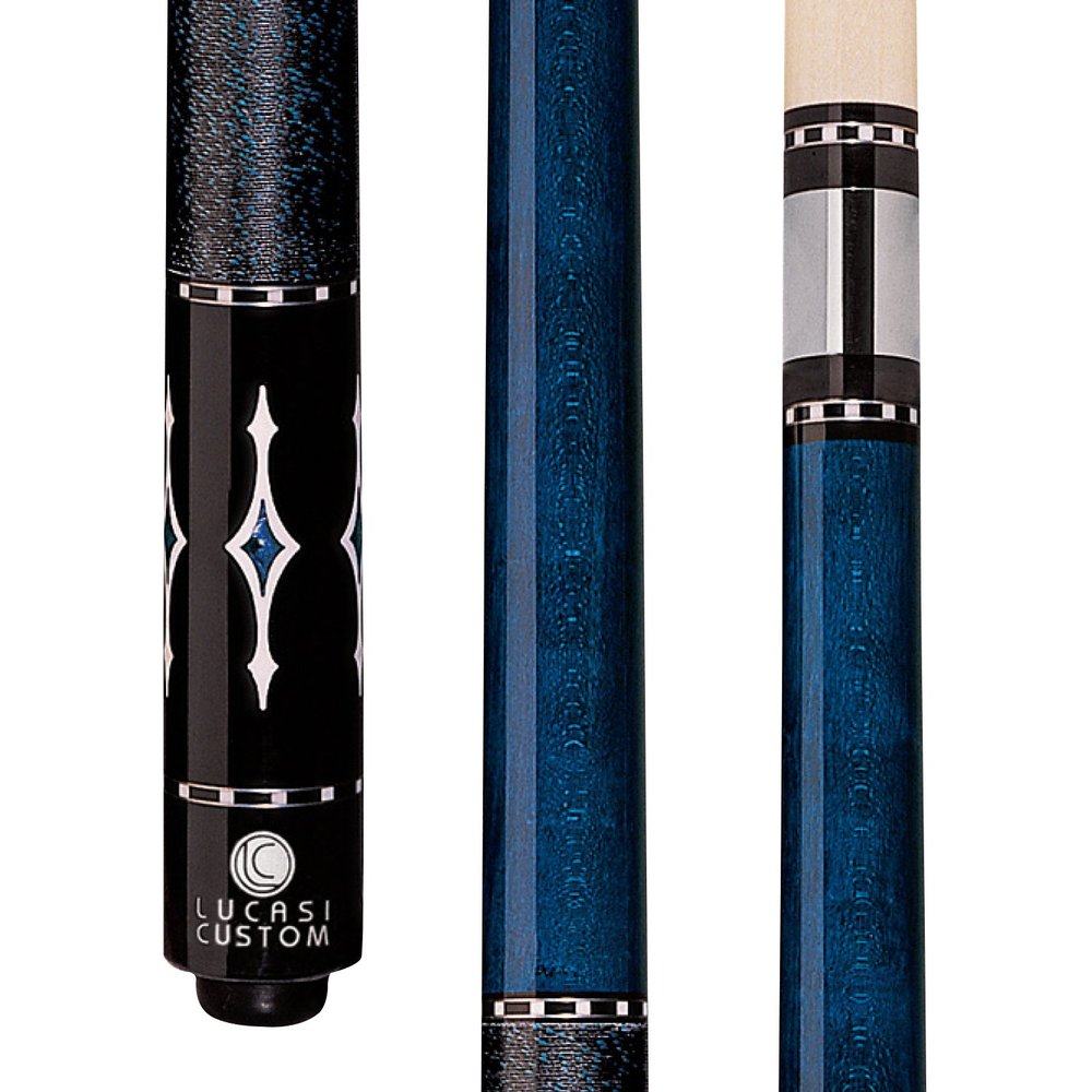 Lucasi Custom Luminous Blue Birds-Eye Pool Cue with Blue and White Diamond Inlays, 20.5-Ounce
