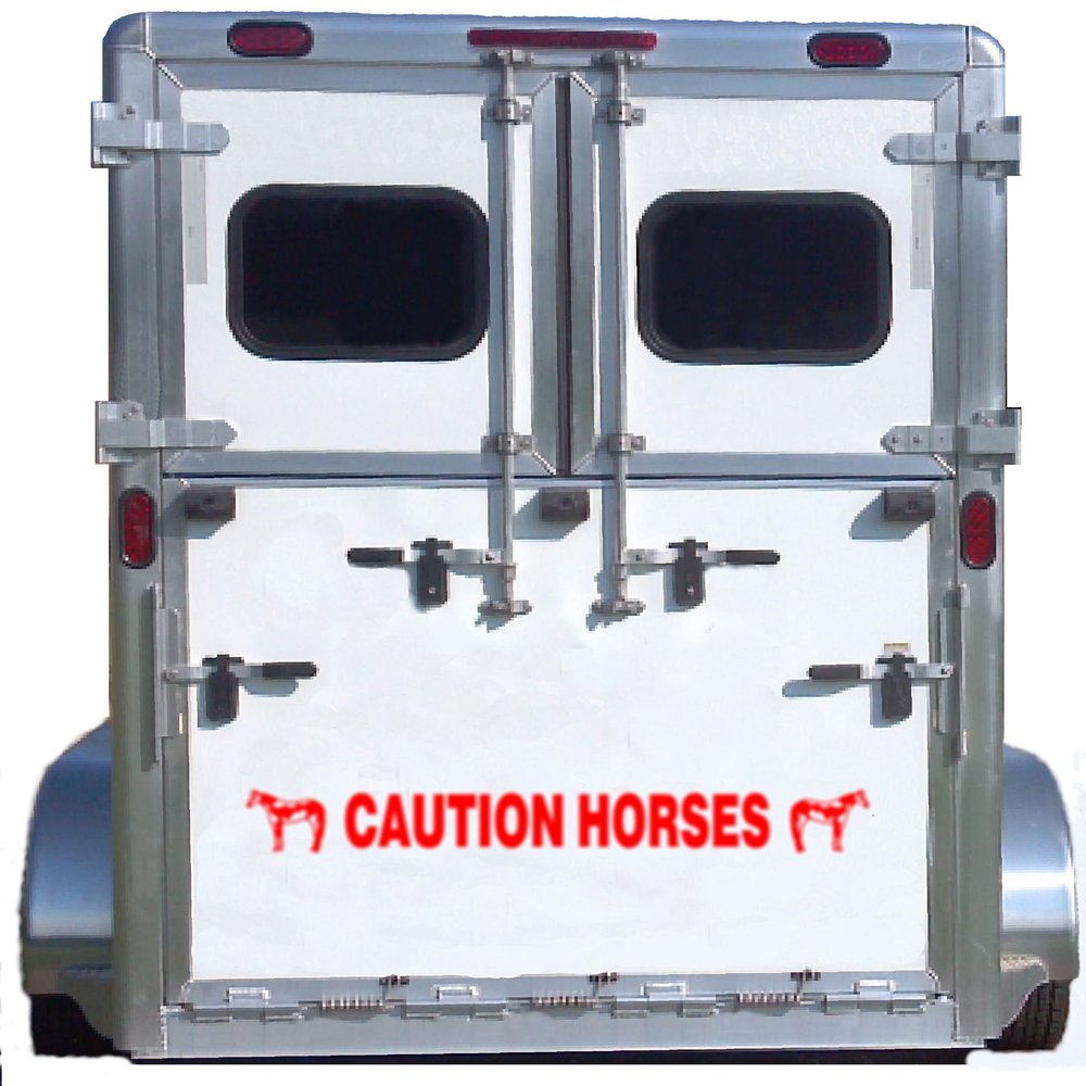 Caution Horses Trailer Decal Sticker Safety Kit - American Paint Horse On Each End Reflective Red 4.5x50 inch