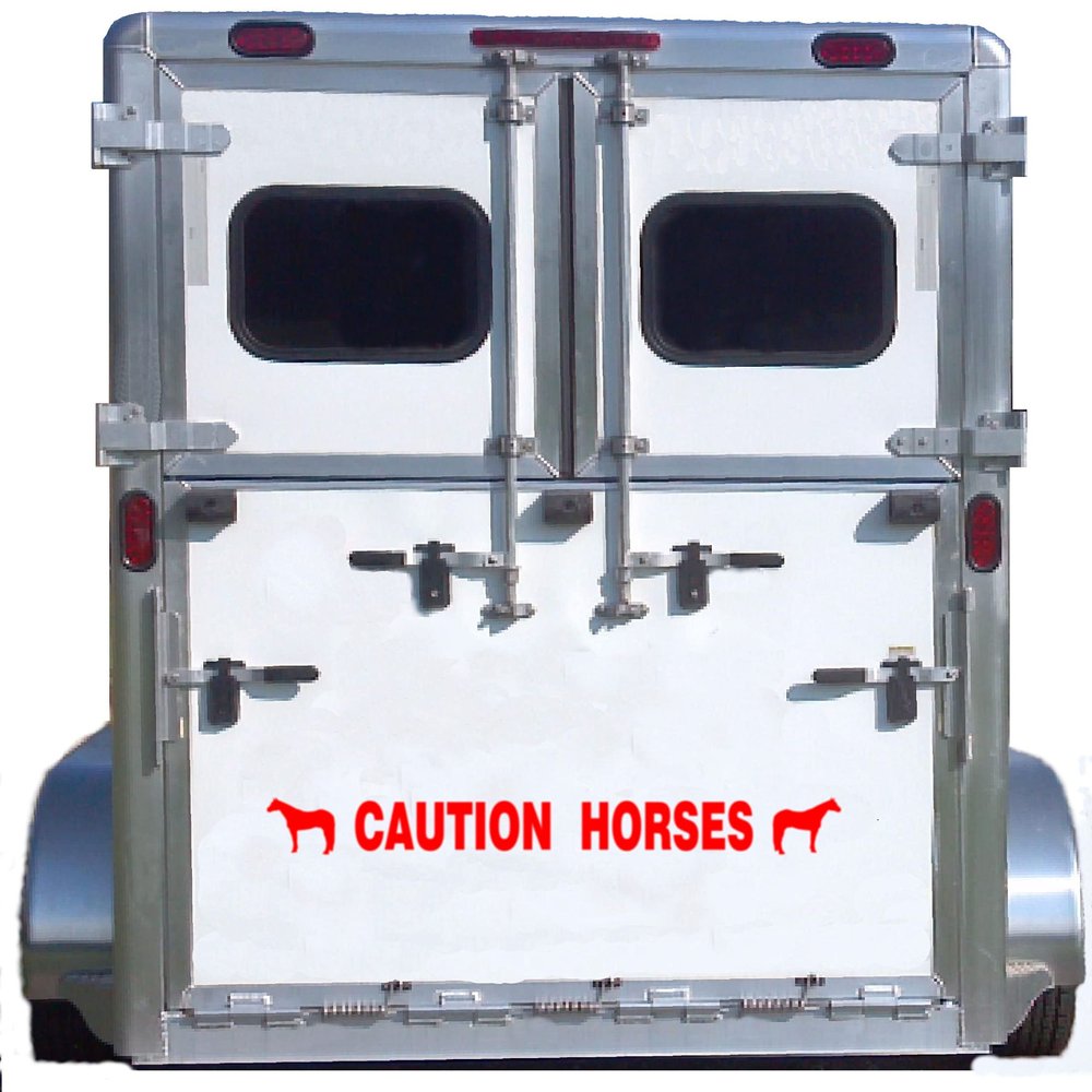 Caution Horses Trailer Decal Sticker Safety Kit - American Quarter Horse On Each End Reflective Red 4.5x50 inch