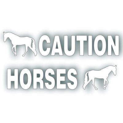 Caution Horses Trailer Decal Sticker Safety Kit - Trotter Walking Horse On Each End Reflective White-Silver 4.5x50 inch