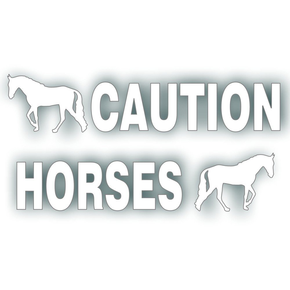 Caution Horses Trailer Decal Sticker Safety Kit - Trotter Walking Horse On Each End Reflective White-Silver 4.5x50 inch