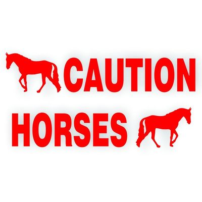 Caution Horses Trailer Decal Sticker Safety Kit - Trotter Walker Horse On Each End Reflective Red 4.5x50 inch