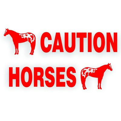 Caution Horses Trailer Decal Sticker Safety Kit - Appaloosa Horse On Each End Reflective Red 4.5x50 inch