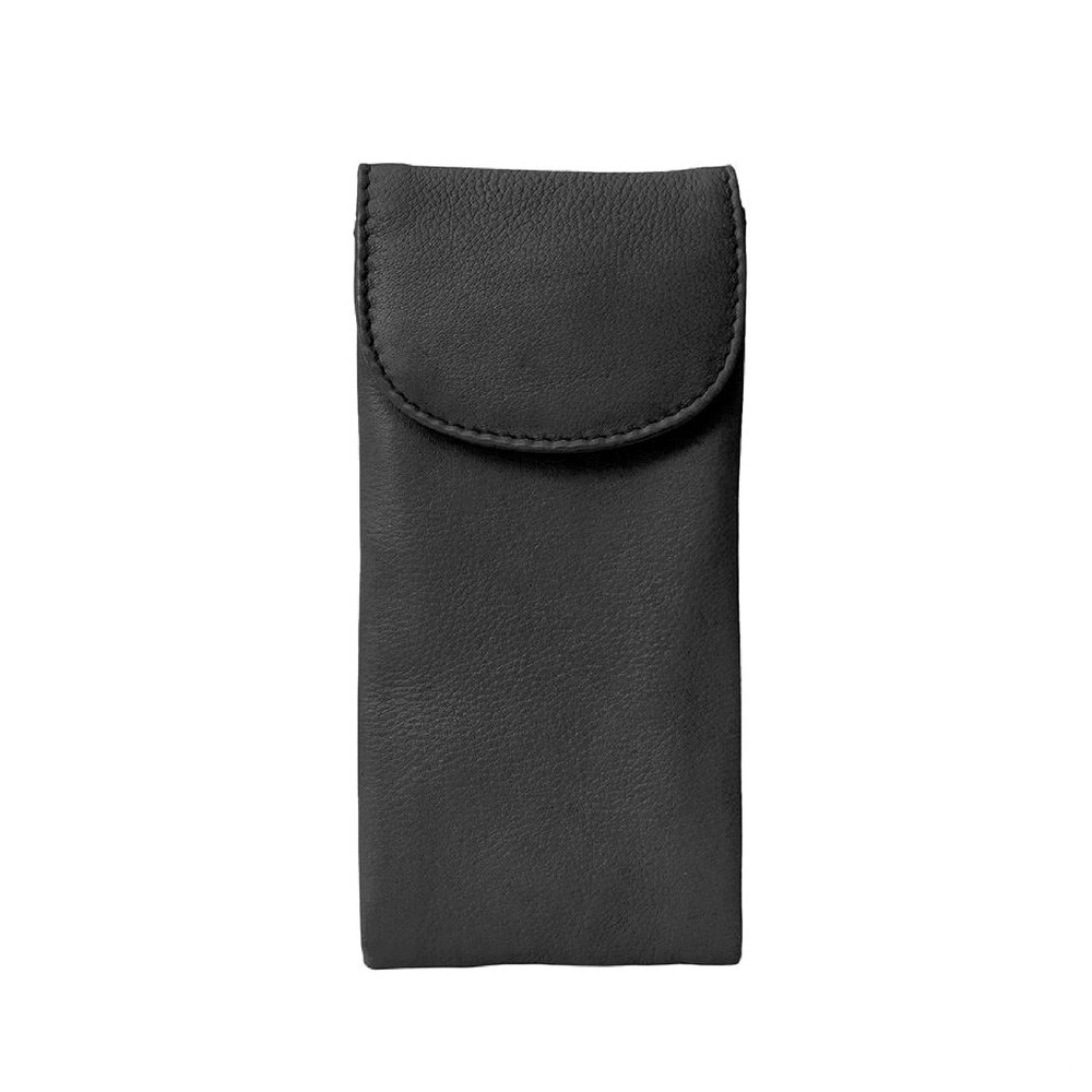 ili New York Double Flap Leather Eyeglass Case, Soft Multi-Functional 2-in-1 Sunglasses and Eyeglasses Case for Men and Women, Black