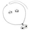 Topwholesalejewel Silver Crystal Royal Crown Shape with Jet Eyed Shaped Stones and Opaque Dangling from a Cross Necklace and Earrings Jewelry Set view 1