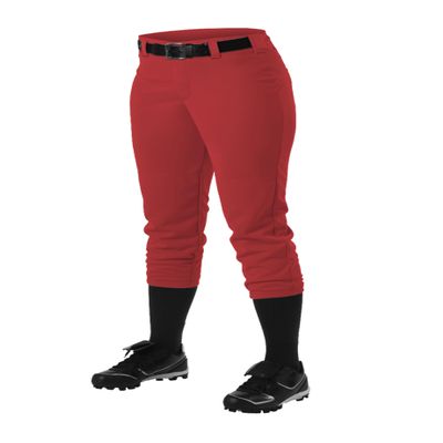 Athletic Fastpitch Softball Pants for Women. Low Rise Double Knit Scarlet Softball Pants with Belt Loop (Style 605PBW) X-Small