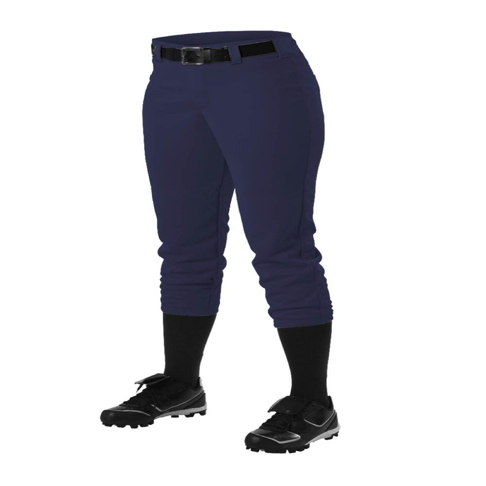 Alleson Athletic Fastpitch Softball Pants for Women. Low Rise Double Knit Navy Softball Pants with Belt Loop (Style 605PBW) Small