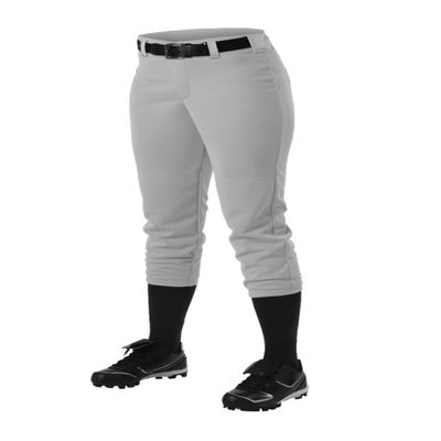 Alleson Athletic Fastpitch Softball Pants for Women. Low Rise Double Knit Grey Softball Pants with Belt Loop (Style 605PBW) X-Large