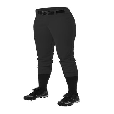 Alleson Athletic Fastpitch Softball Pants for Women. Low Rise Double Knit Black Softball Pants with Belt Loop (Style 605PBW) Small
