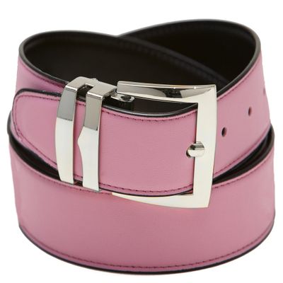 Concitor Men's Belt Reversible Wide Bonded Leather Silver-Tone Buckle PINK/Black 48