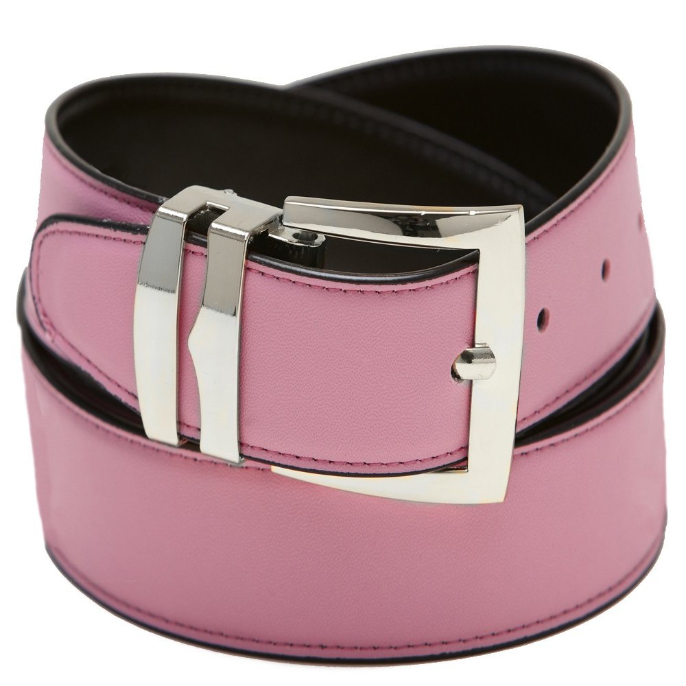 Concitor Men's Belt Reversible Wide Bonded Leather Silver-Tone Buckle PINK/Black 48