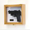 Single Pistol Display Case Wall Mount Solid Hardwood Cabinet (Oak Finish, White Felt Background) view 2