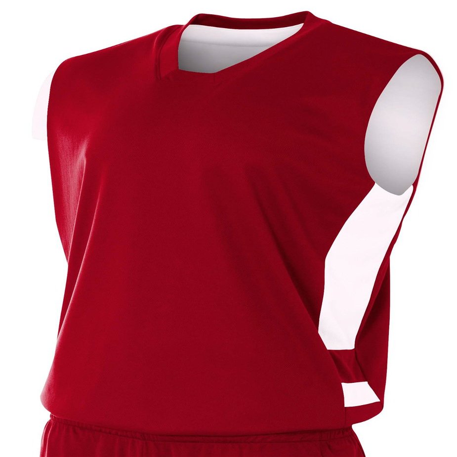 A4 Mens Reversible Speedway Muscle Shirt, Large, Cardinal/White