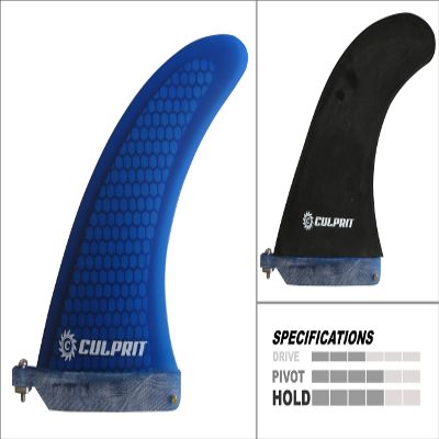 Culprit Surf Longboard Surfboard Fin - Blue Honeycomb/Net Fiber Fiberglass Center Fin 10 inch - Front Screw + Plate