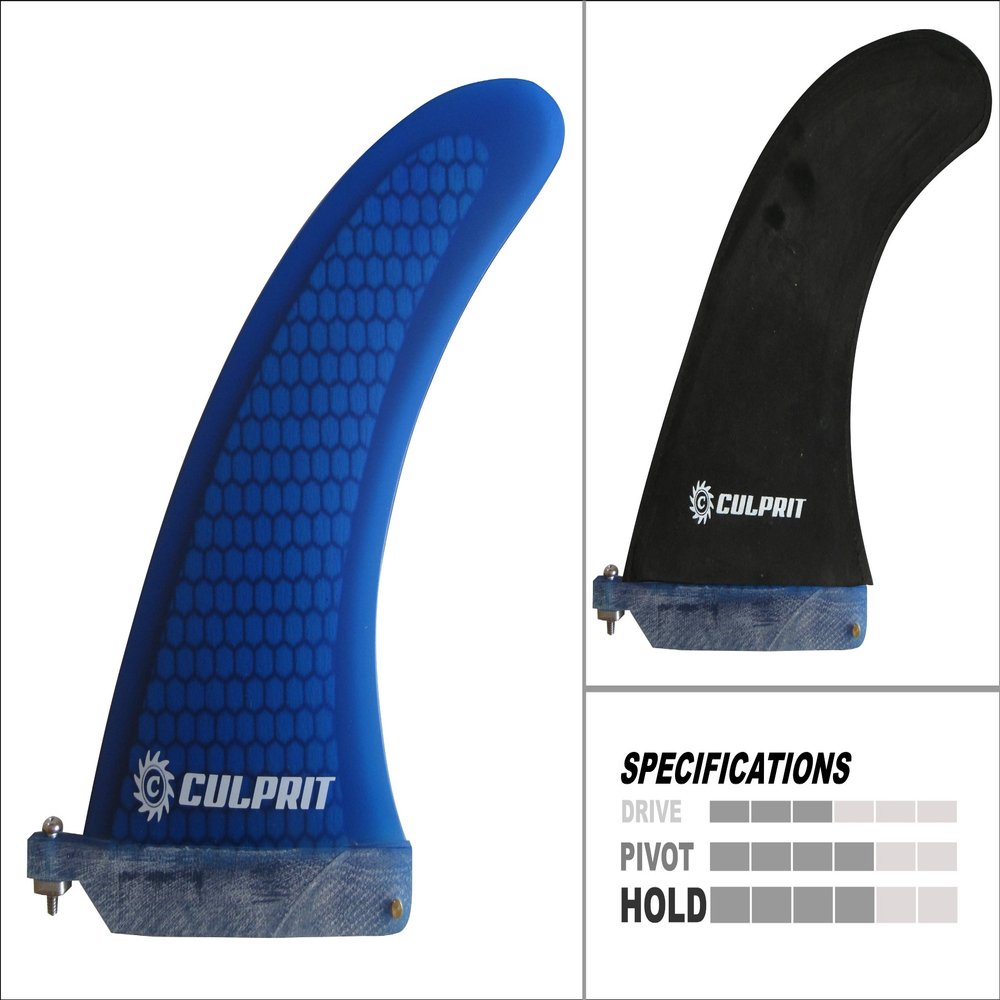 Culprit Surf Longboard Surfboard Fin - Blue Honeycomb/Net Fiber Fiberglass Center Fin 10 inch - Front Screw + Plate