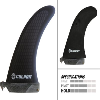 Culprit Surf Longboard Surfboard Fin - Smoke - Black Honeycomb Fiberglass Center Fin 10 inch - Front Screw + Plate