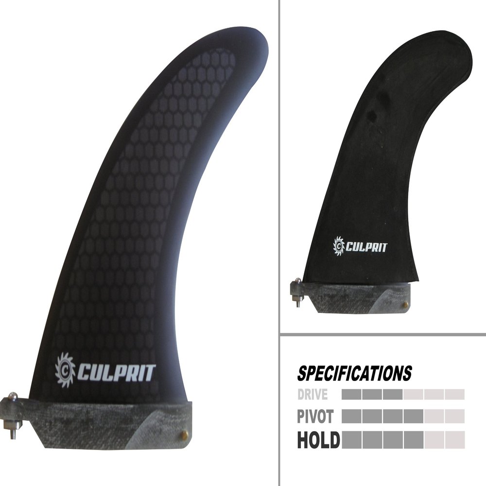 Culprit Surf Longboard Surfboard Fin - Smoke - Black Honeycomb Fiberglass Center Fin 10 inch - Front Screw + Plate