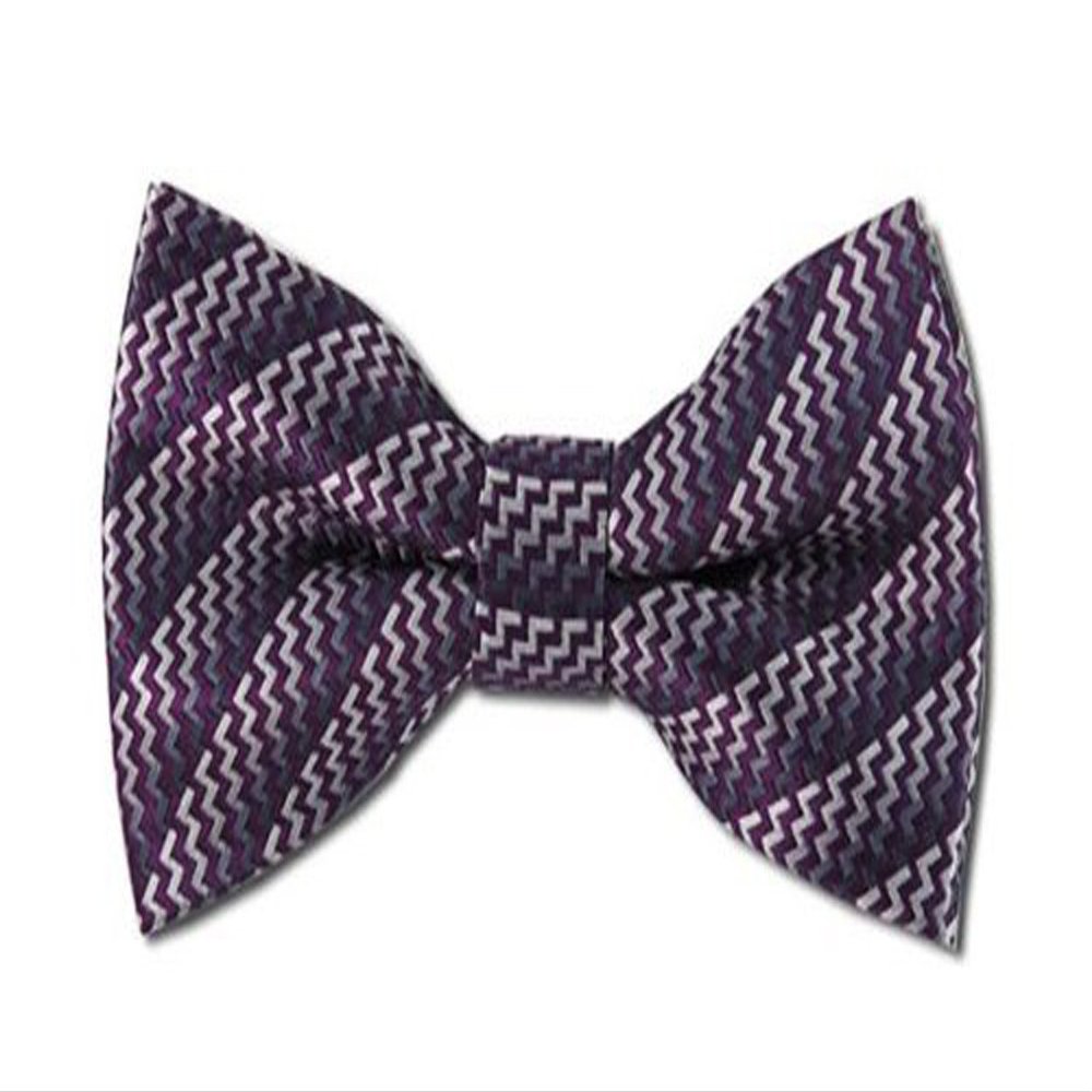 NYFASHION101 Men's Shaded Vertical Chevron Pre-Tied Woven Bow Tie, Dark Violet/Multi Gray