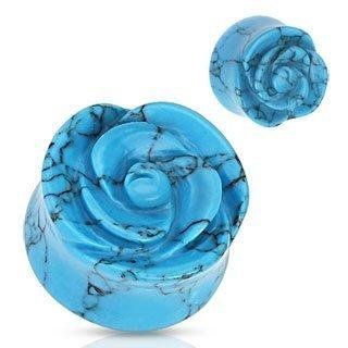 Body Accentz Plugs Semi Precious Stone Rose Carved on Single Side Double Flared Plug