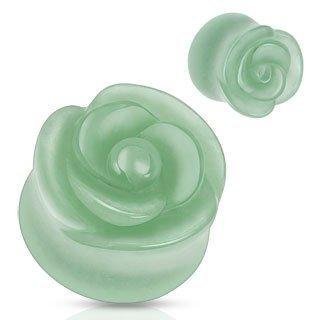 Body Accentz Plugs Semi Precious Stone Rose Carved on Single Side Double Flared Plug