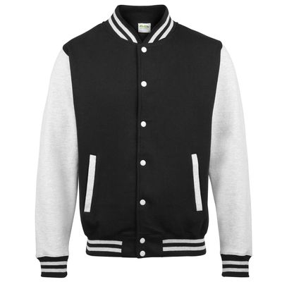 Awdis Kids Unisex Varsity Jacket/Schoolwear (M - 7/8 Years) (Jet Black/Heather Grey)