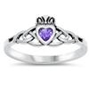 Sterling Silver Women's Simulated Amethyst Claddagh Ring Beautiful Band 8mm Size 8 view 1
