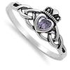 Sterling Silver Women's Simulated Amethyst Claddagh Ring Beautiful Band 8mm Size 8 view 2