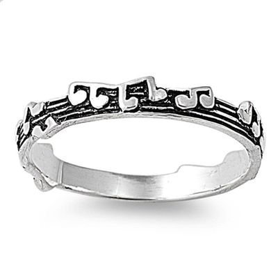 Sterling Silver Women's Music Note Song Ring Classic 925 Band 3mm Size 5