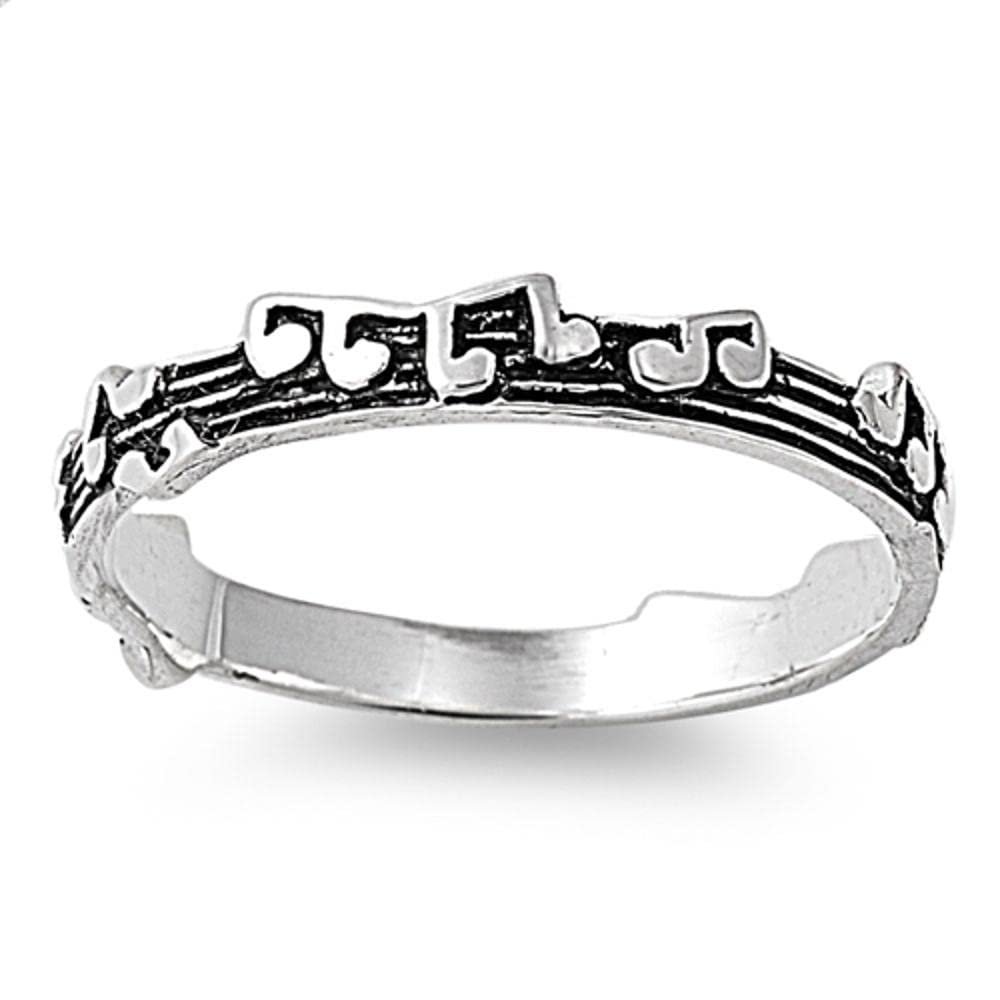 Sterling Silver Women's Music Note Song Ring Classic 925 Band 3mm Size 5