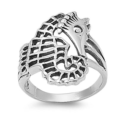 Sterling Silver Women's Seahorse Fashion Ring Classic 925 Band 24mm Size 10