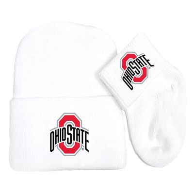 Future Tailgater Ohio State Buckeyes Newborn Baby Knit Cap and Socks Set White