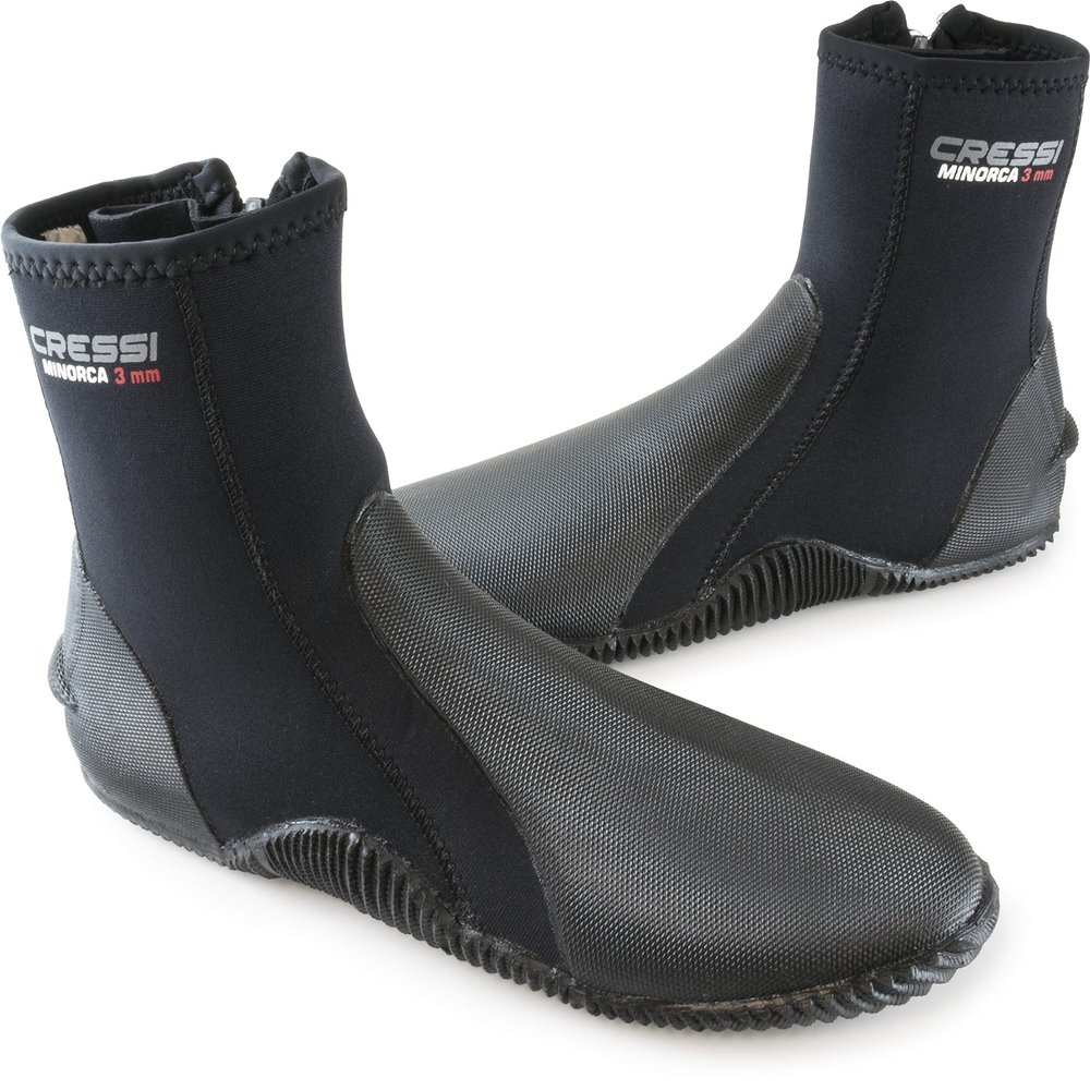 Cressi Minorca Long 3 mm Crew Diving Boots, Black/Black, US Men's 6 US Ladies' 7
