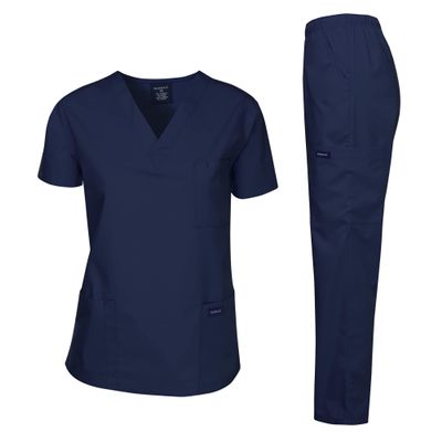 Dagacci Medical Uniform Womens and Mens Scrub Set Unisex Medical Scrub Shirt Top and Pant, Navy, X-Large,