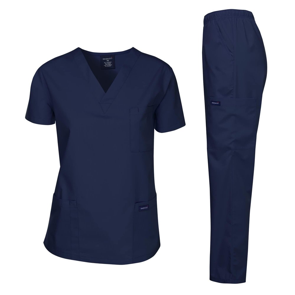 Dagacci Medical Uniform Womens and Mens Scrub Set Unisex Medical Scrub Shirt Top and Pant, Navy, X-Large,