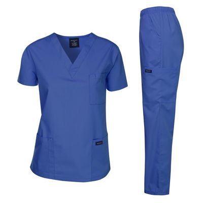 Dagacci Medical Uniform Womens and Mens Scrub Set Unisex Medical Scrub Shirt Top and Pant, Royal Blue, X-Large,