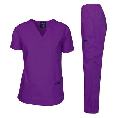 Dagacci Medical Uniform Womens and Mens Scrub Set Unisex Medical Scrub Shirt Top and Pant, Purple, Large,