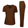 Dagacci Medical Uniform Woman and Man Scrub Set Unisex Medical Scrub Top and Pant, Brown, XL view 1