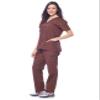 Dagacci Medical Uniform Woman and Man Scrub Set Unisex Medical Scrub Top and Pant, Brown, XL view 3