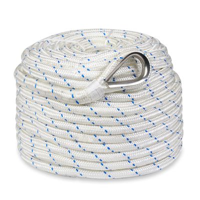 Norestar Double-Braided Nylon Anchor Rope with Stainless Steel Thimble  Marine Grade Anchor Line for Boats  Pre-Spliced Thimble  Not for Windlasses  5/8" x 250'