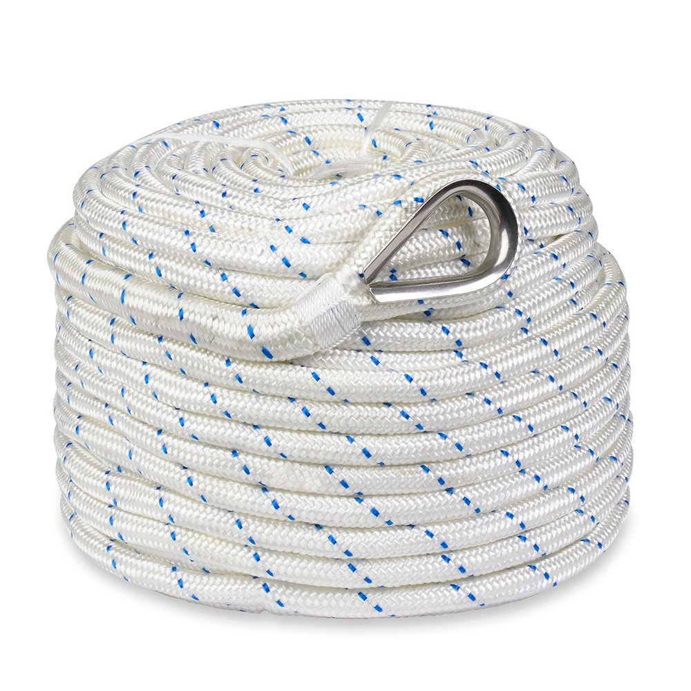 Norestar Double-Braided Nylon Anchor Rope with Stainless Steel Thimble  Marine Grade Anchor Line for Boats  Pre-Spliced Thimble  Not for Windlasses  5/8" x 250'