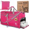 Bago Large Foldable Duffel Bags for Traveling Women & Men - 80L Packable Duffle Bag for Travel with Shoe Compartment - Water Repellant, Heavy Duty, Lightweight Folding & Collapsible (Pink) view 1