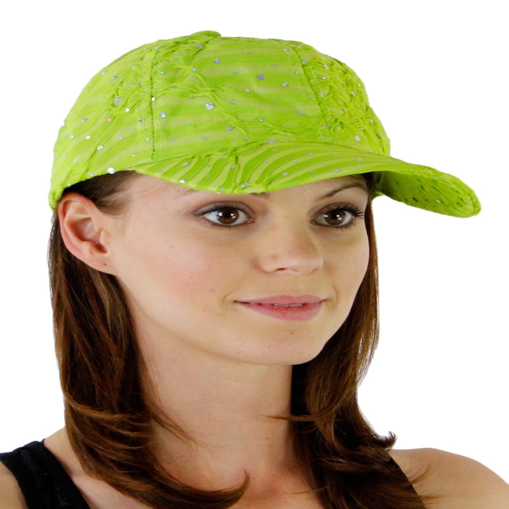 Glitzy Game Sequin Trim Baseball Cap - Lime