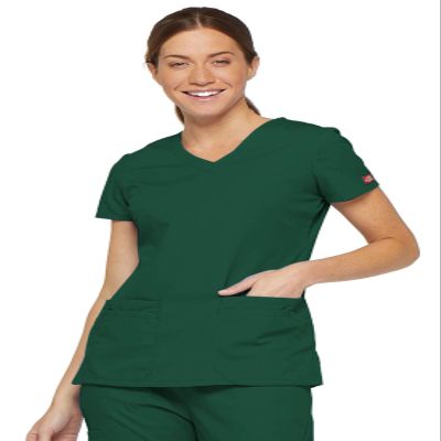 Dickies Womens Signature V-Neck Top with Multiple Patch Pockets Medical Scrubs Shirts, Hunter, XX-Small US